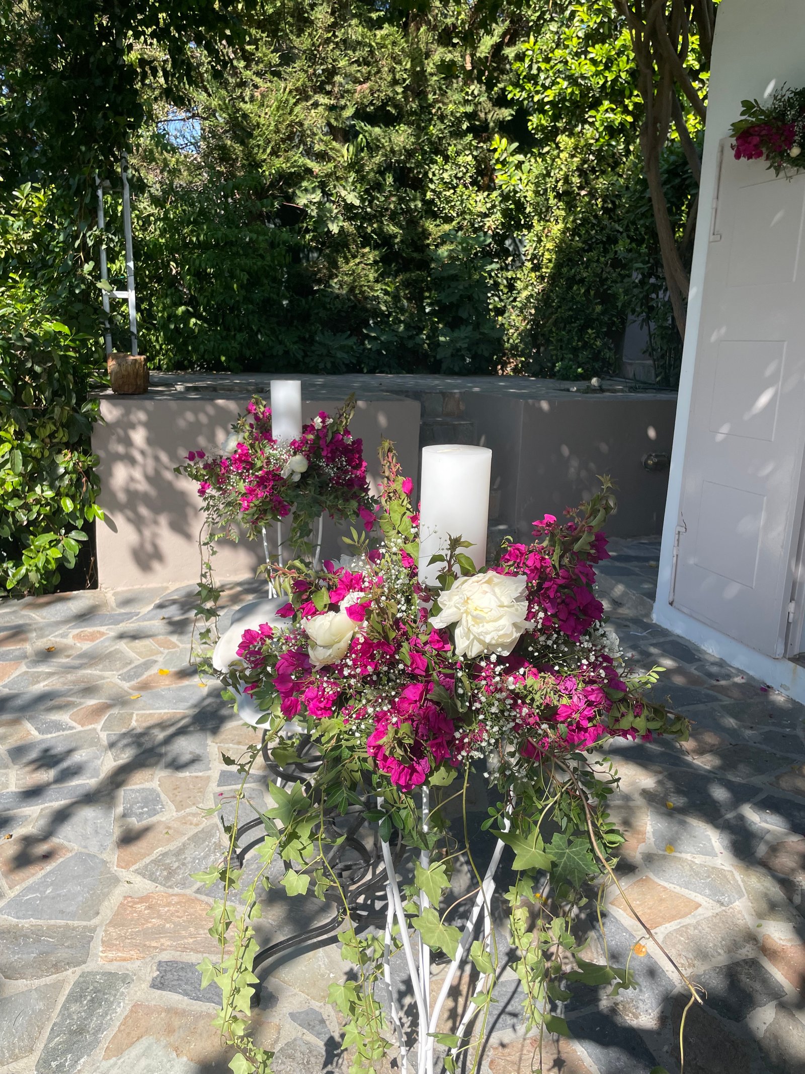 Wedding styling with pink flowers and candles