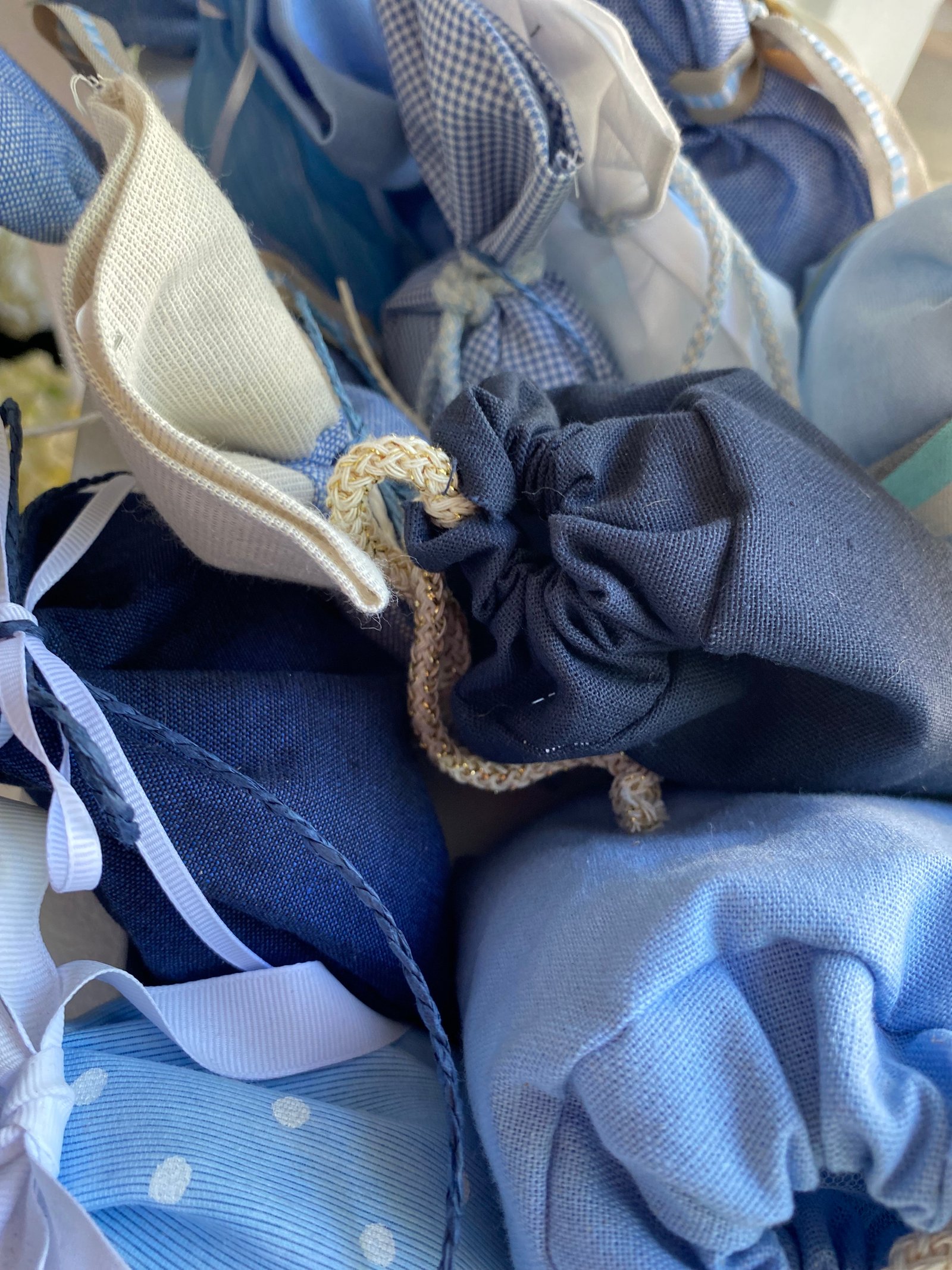 Christening favor with striped fabric